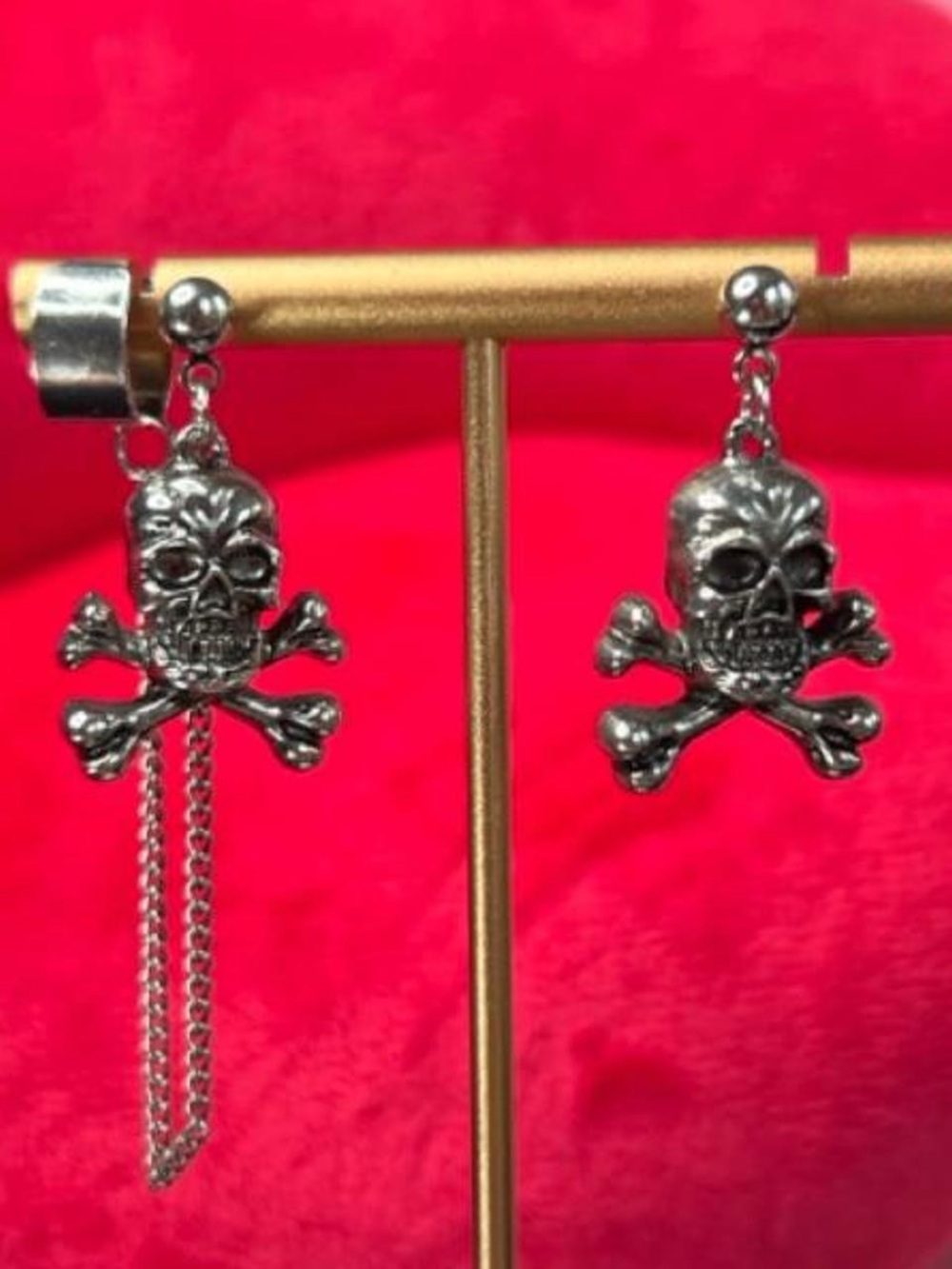 Silver Skull & Crossbones Dangle Earrings for Kids